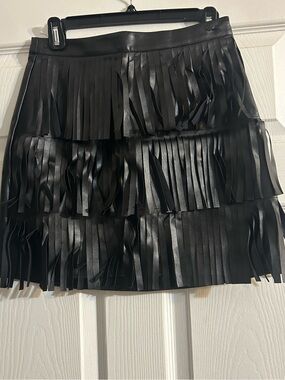 Missguided Black Faux Leather Fringe Mini Skirt